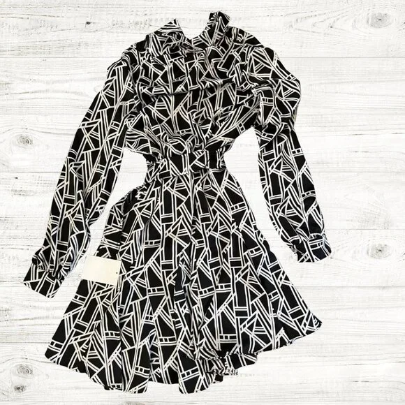 Never been worn! KARL LAGERFELD PARIS Shirtdress with Abstract Print - Sz 4 Wrap - Picture 3 of 5